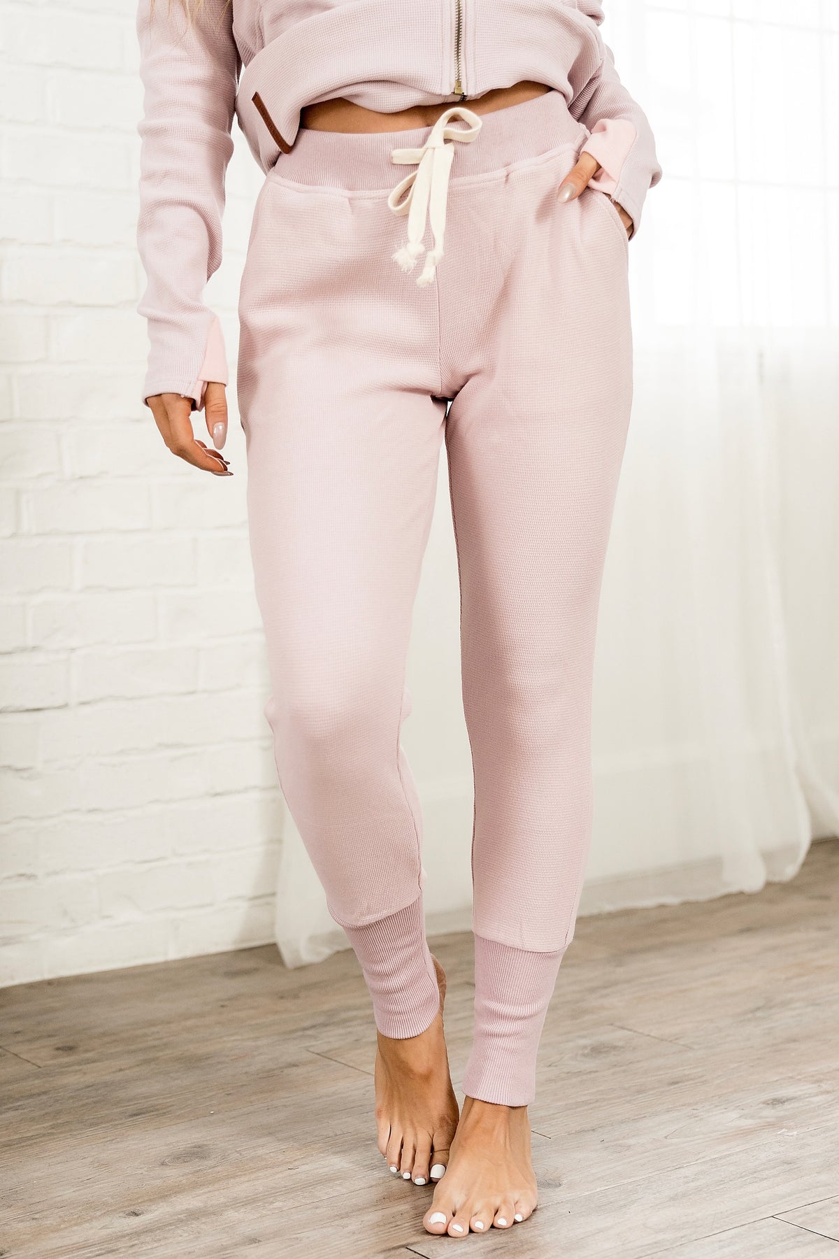 BEVIQUEEN Waffle Knit Joggers- Blush