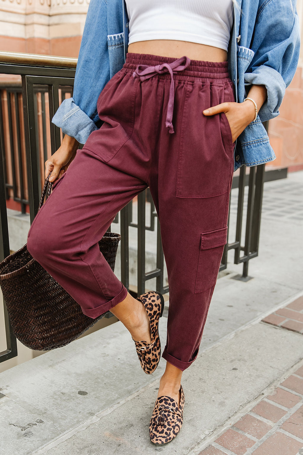 BEVIQUEEN Cargo Cutie Crop Pant - Wine