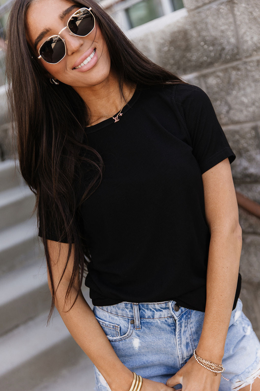 BEVIQUEEN Ribbed Lulu Tee - Noir