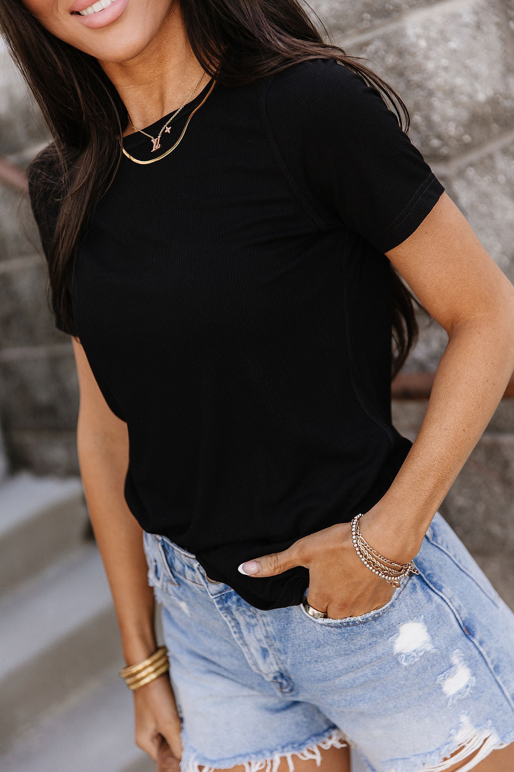 BEVIQUEEN Ribbed Lulu Tee - Noir