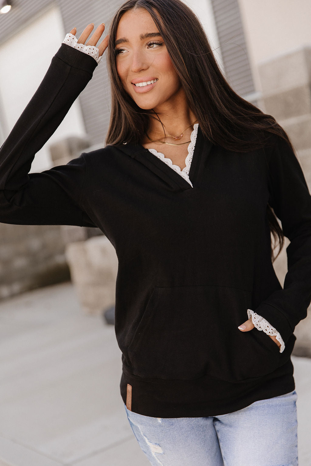 BEVIQUEEN Henley Hoodie - Midnight Lace