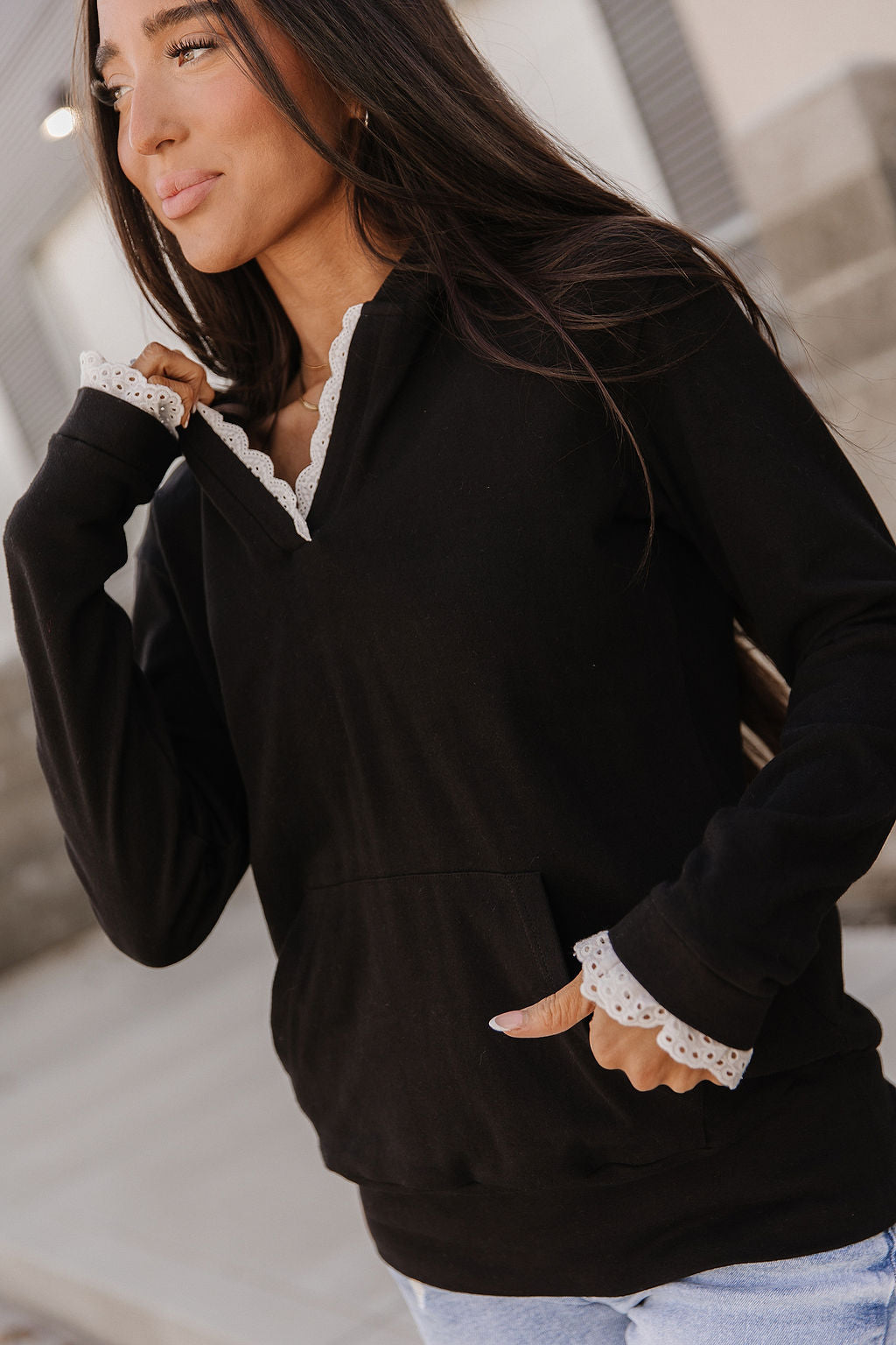BEVIQUEEN Henley Hoodie - Midnight Lace