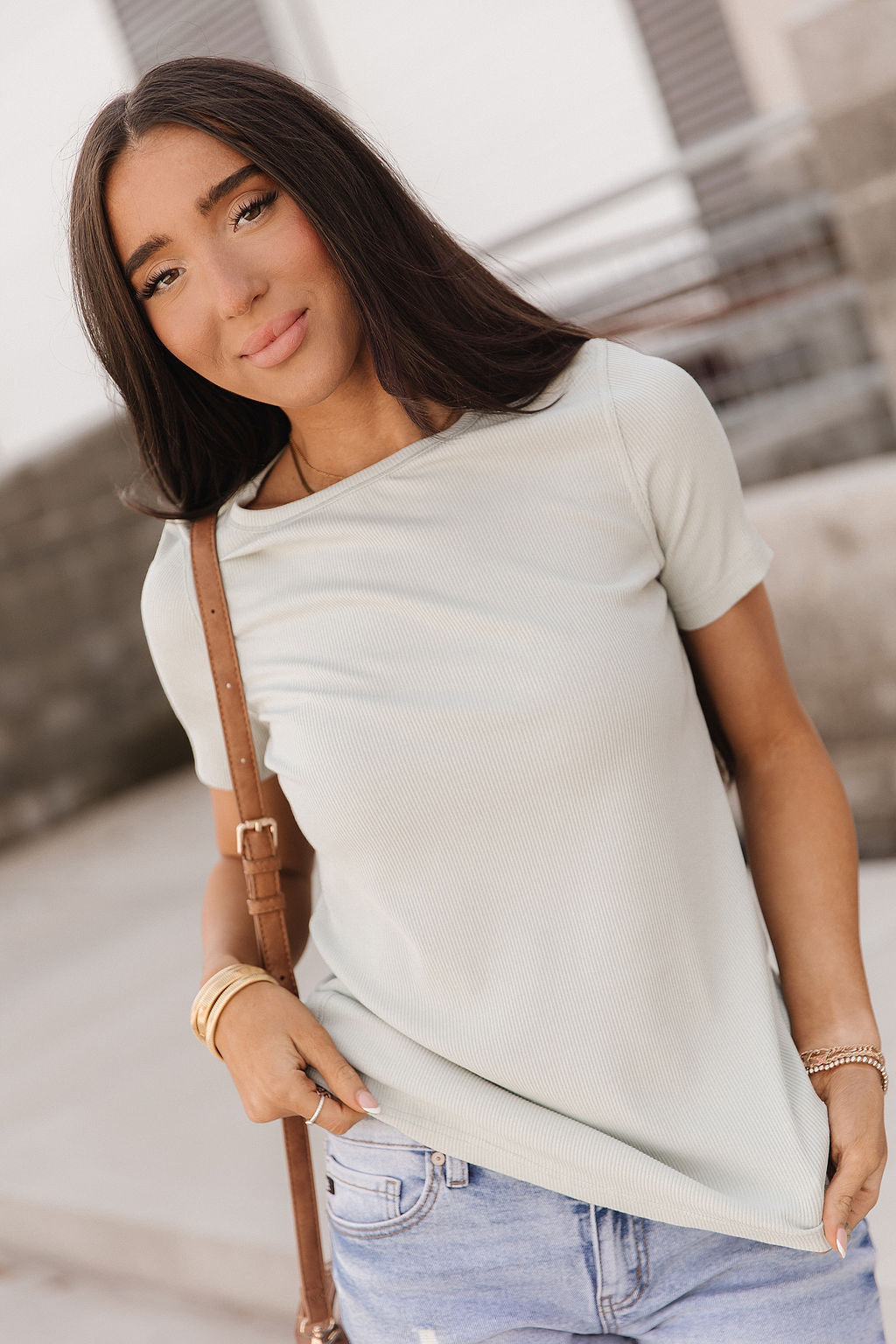 BEVIQUEEN Ribbed Lulu Tee - Sage