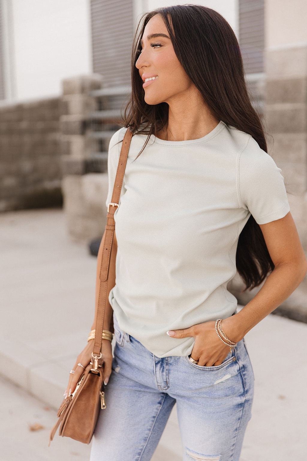 BEVIQUEEN Ribbed Lulu Tee - Sage