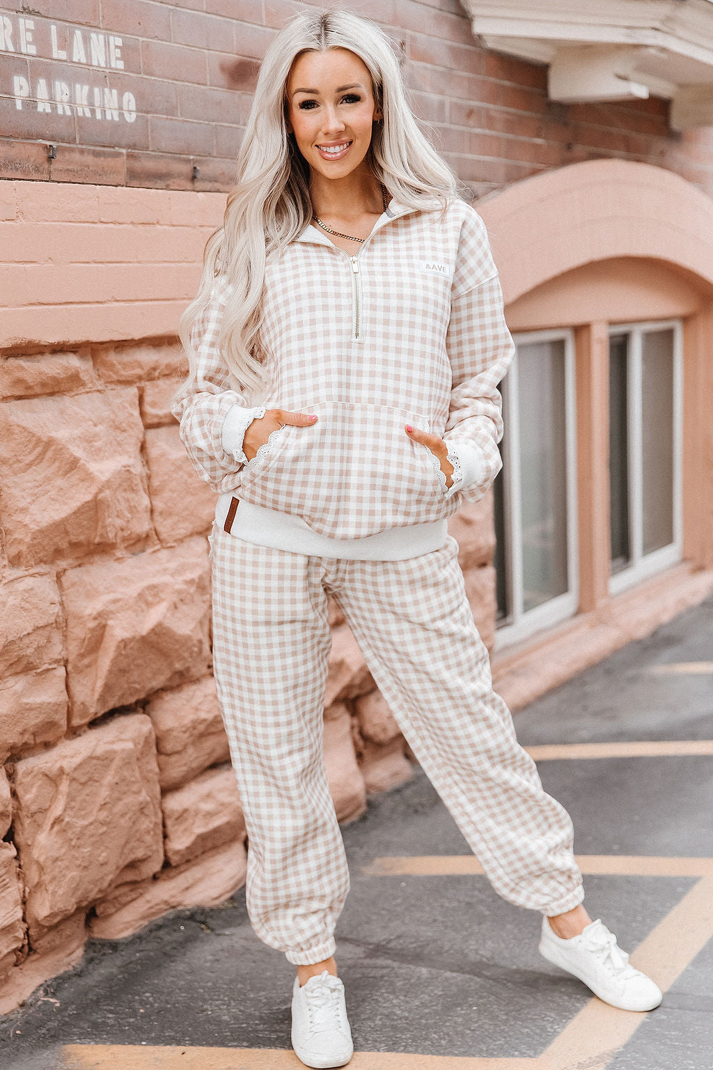 BEVIQUEEN Comfort Zone Joggers - Gingham Lace