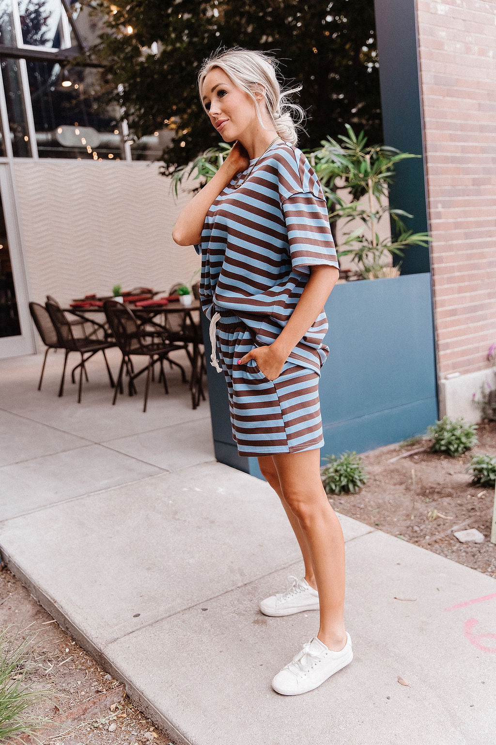 BEVIQUEEN Waffle 24/7 Shorts - Blueberry Stripe