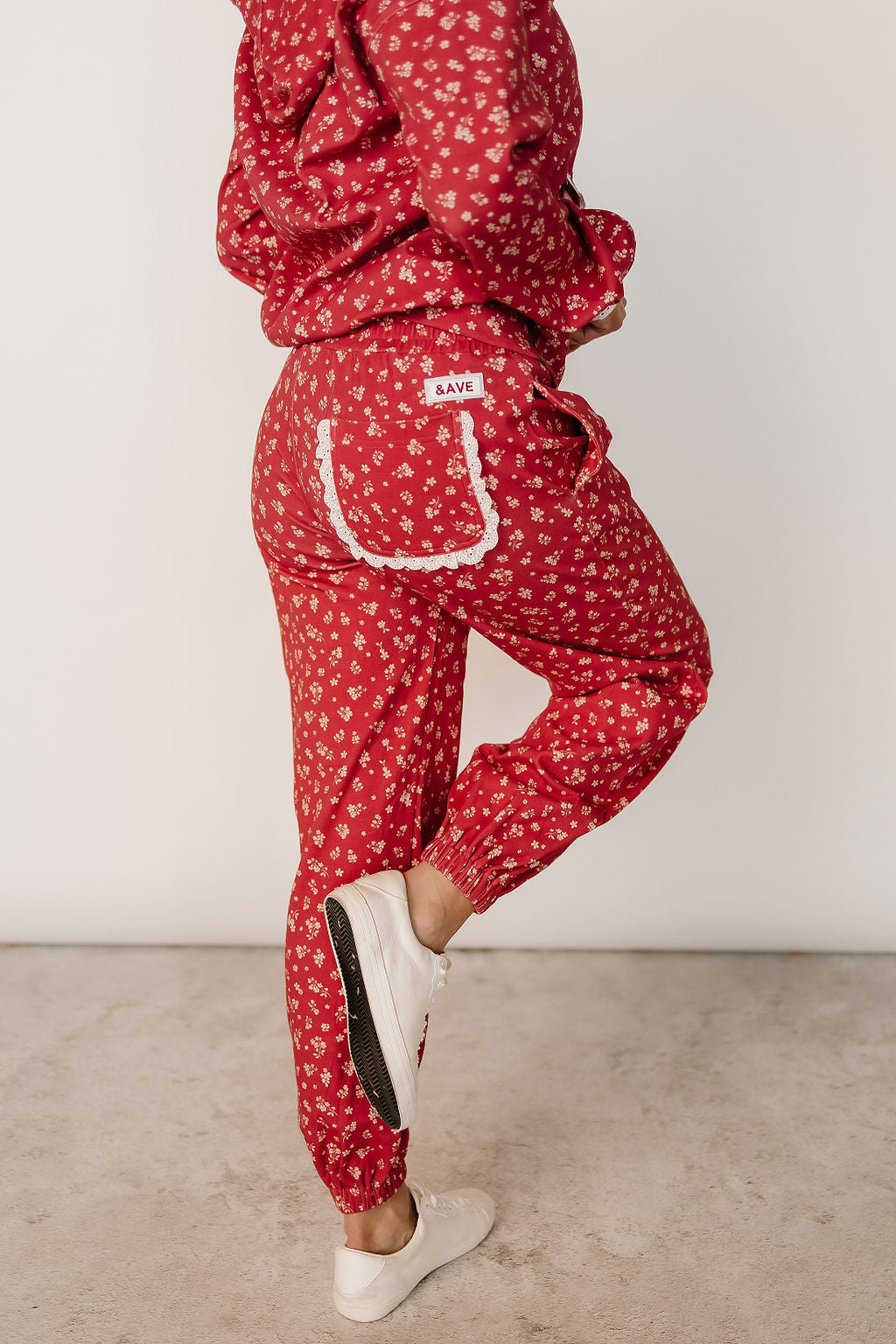 BEVIQUEEN Lace Pocket Joggers - Cherry Blossom Babe