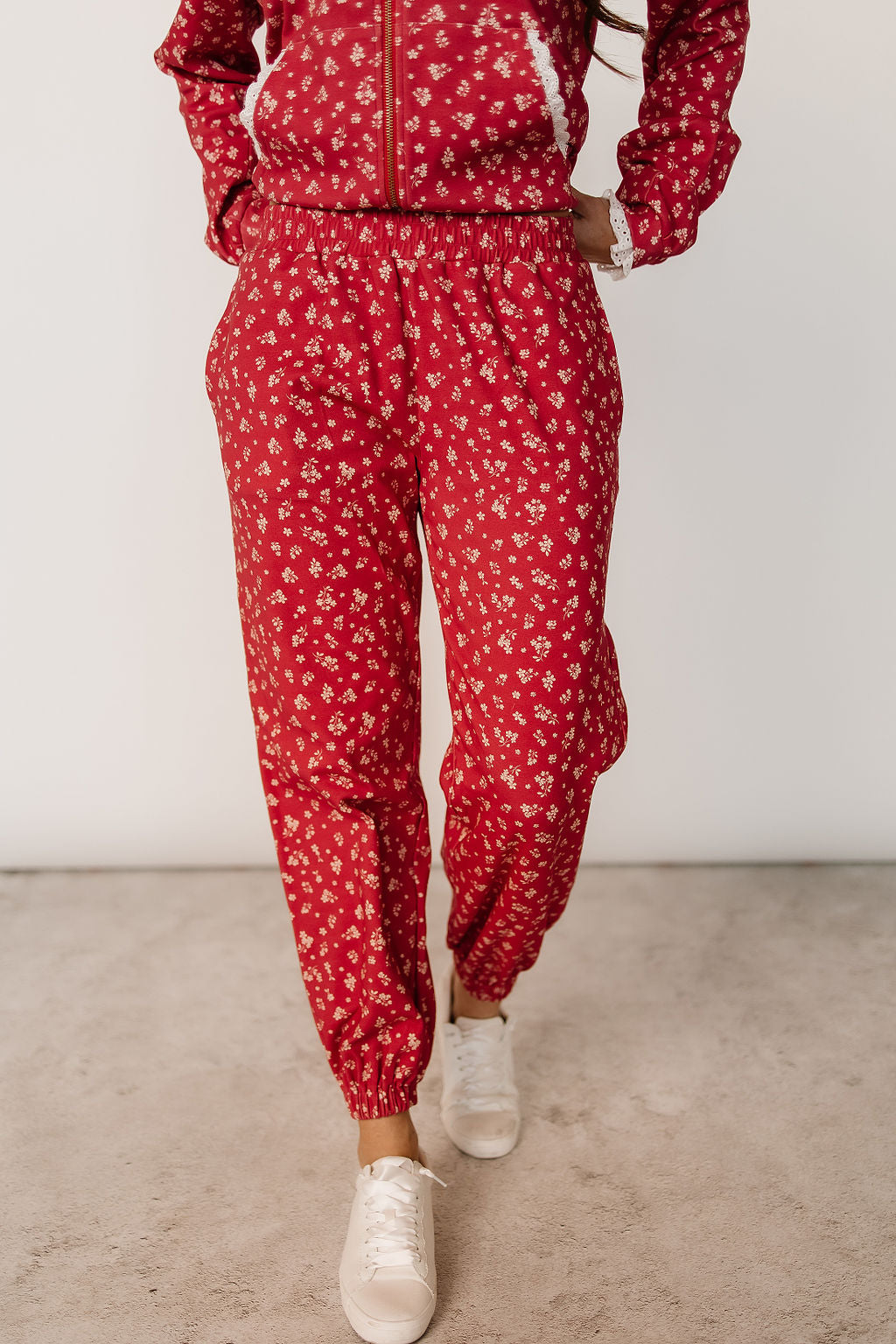 BEVIQUEEN Lace Pocket Joggers - Cherry Blossom Babe