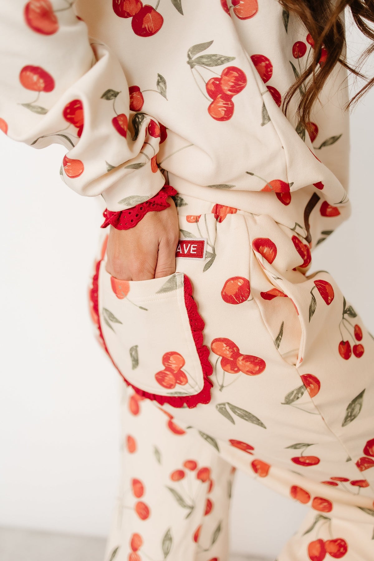 BEVIQUEEN Lace Pocket Joggers - Cherry Charmed