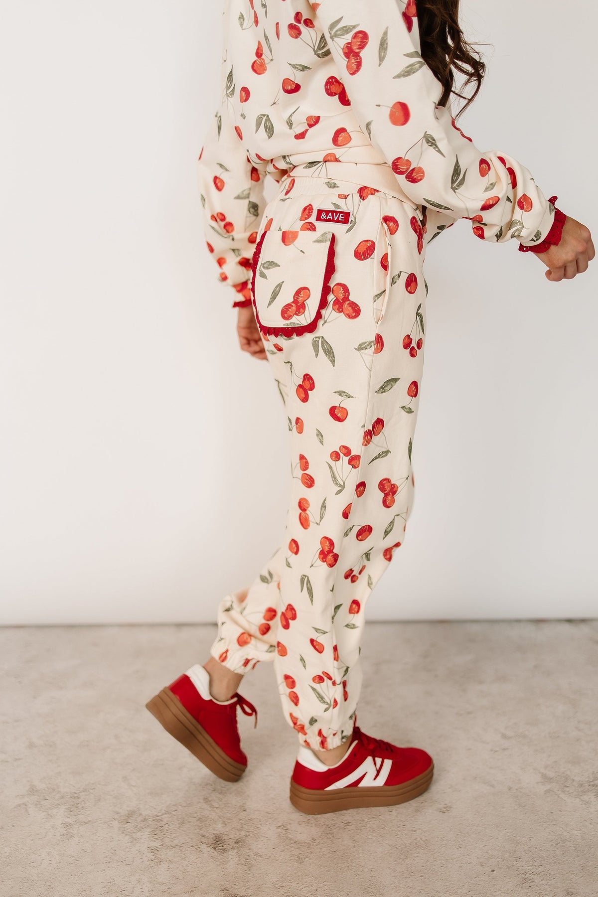 BEVIQUEEN Lace Pocket Joggers - Cherry Charmed
