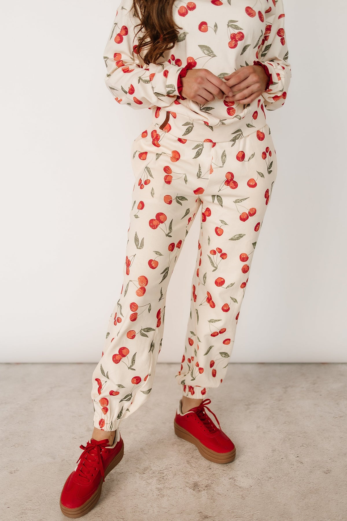 BEVIQUEEN Lace Pocket Joggers - Cherry Charmed