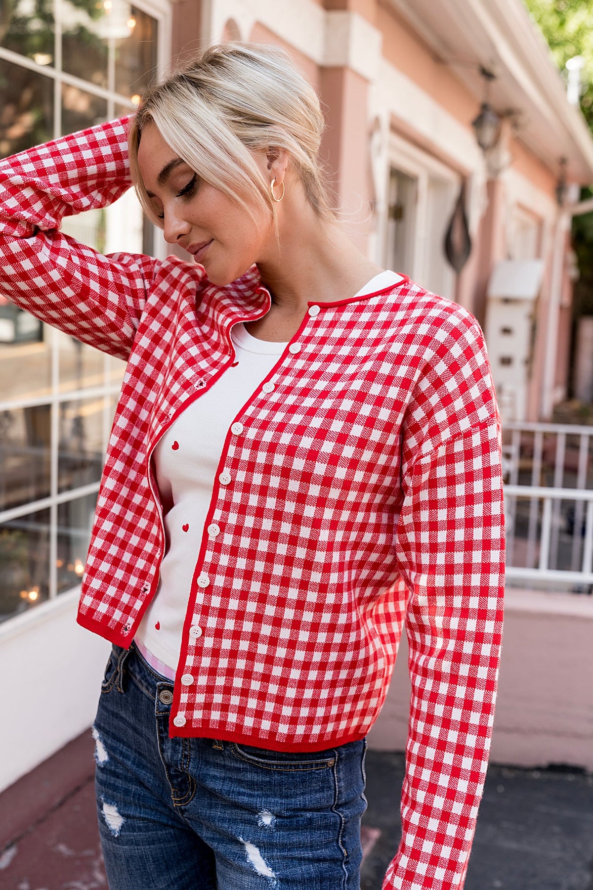BEVIQUEEN Red Gingham Cardigan