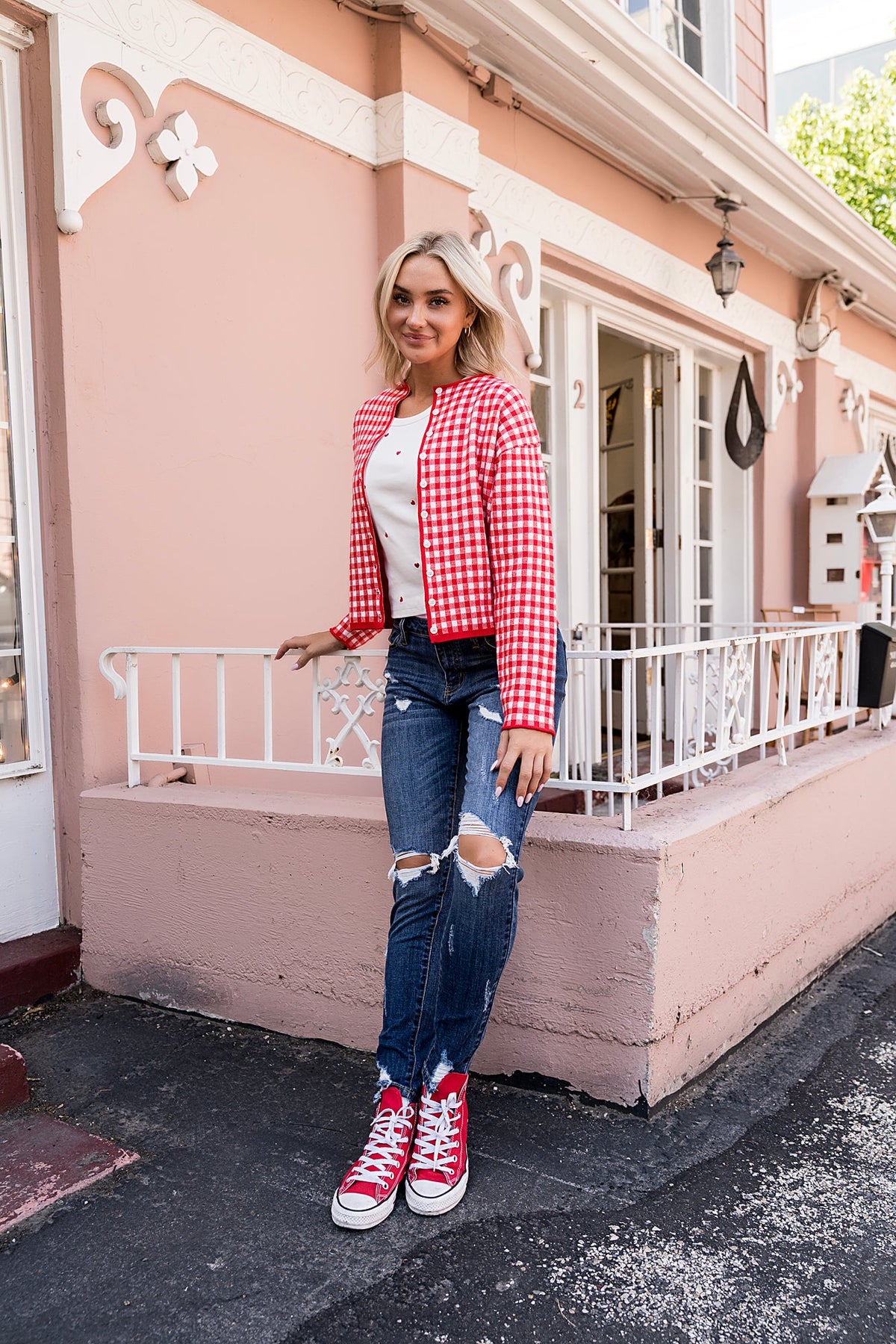 BEVIQUEEN Red Gingham Cardigan
