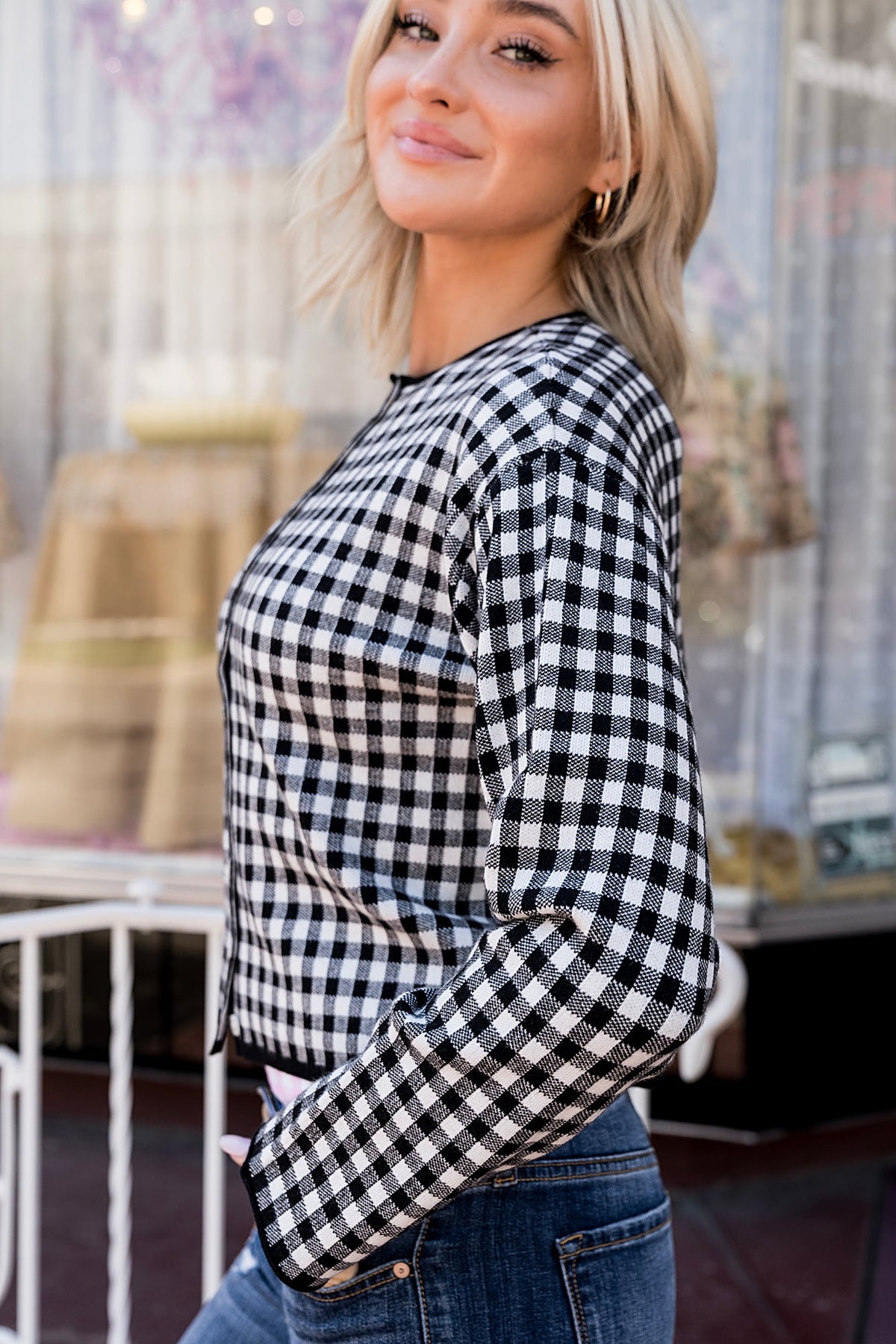 BEVIQUEEN Black Gingham Cardigan