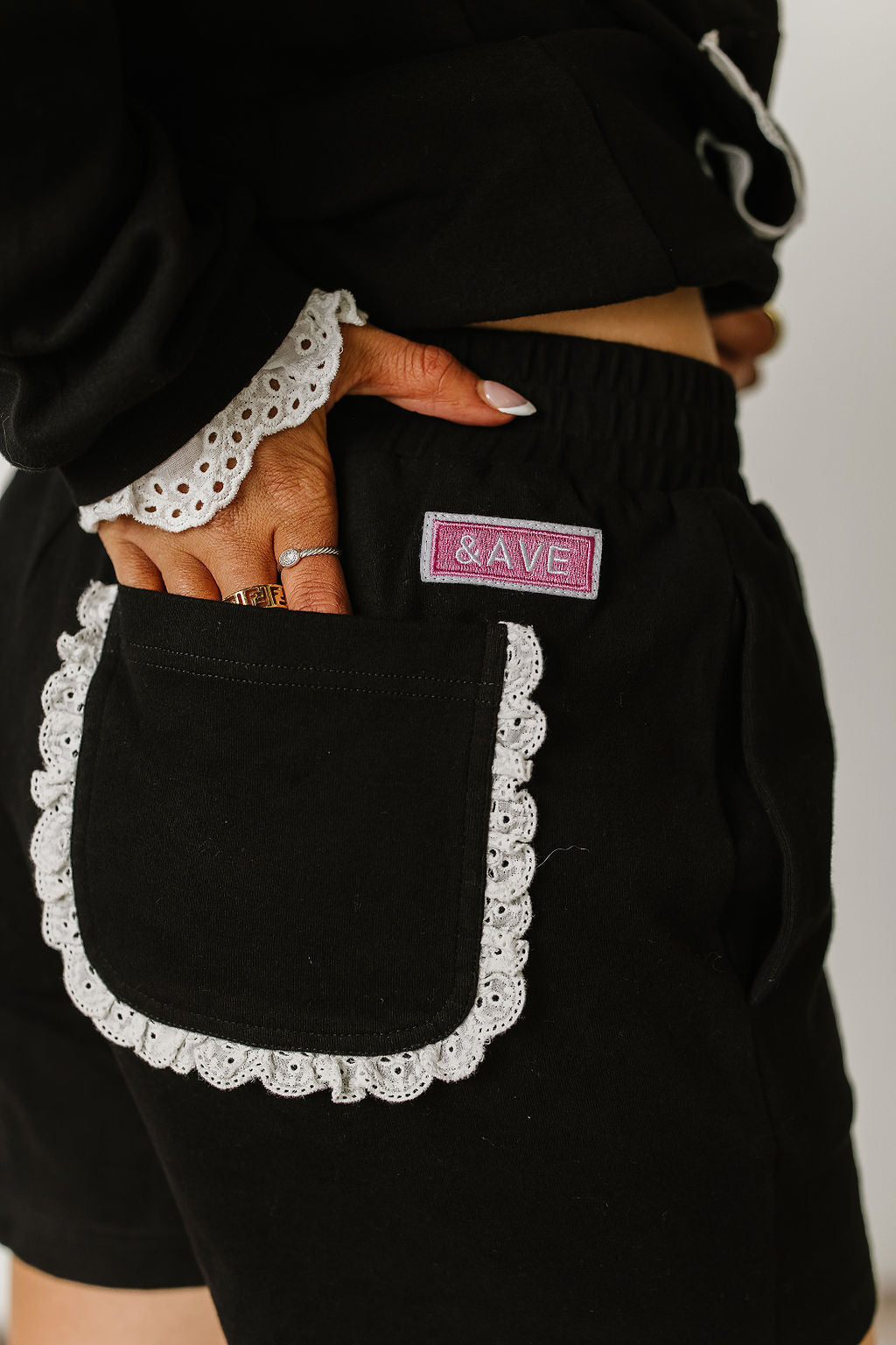 BEVIQUEEN Lace Pocket Shorts - Black