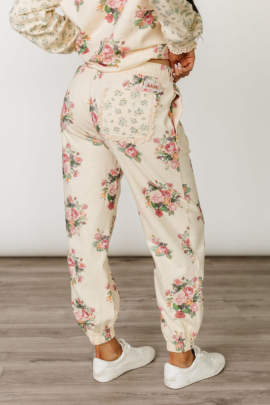 BEVIQUEEN Lace Pocket Joggers - Golden Hour Garden