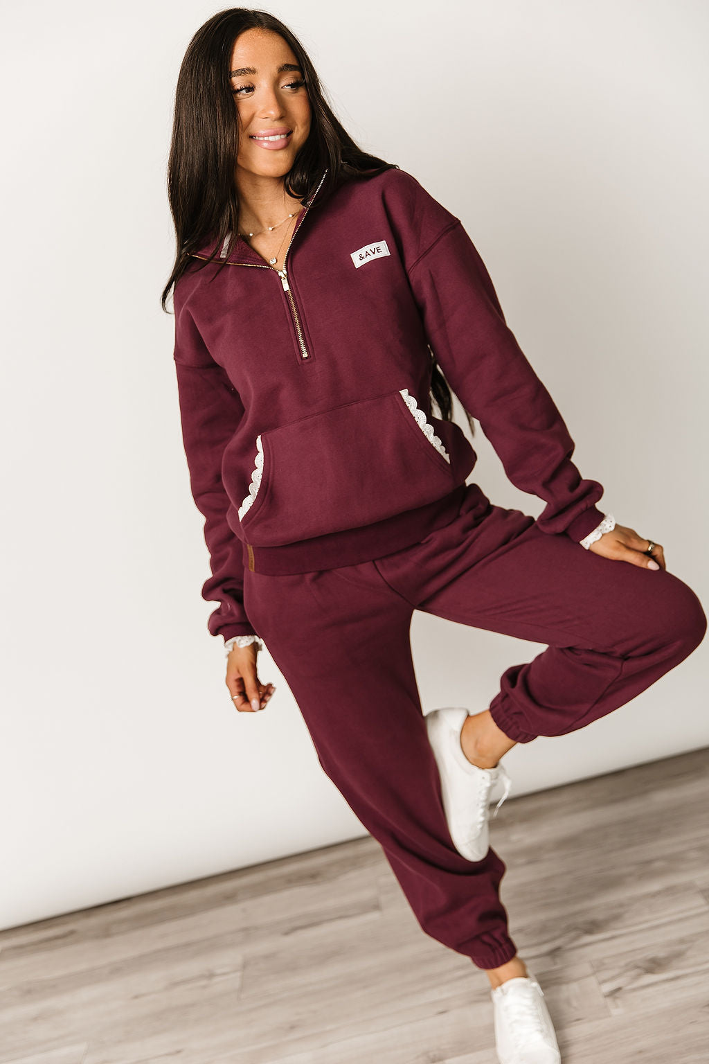 BEVIQUEEN Comfort Zone HalfZip - Maroon Lace