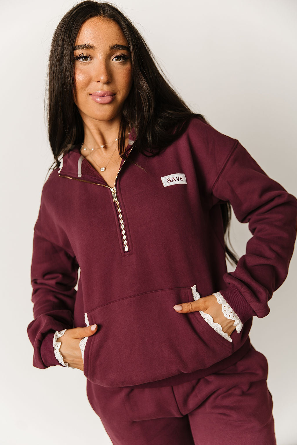 BEVIQUEEN Comfort Zone HalfZip - Maroon Lace