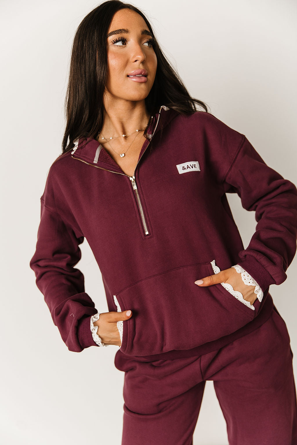 BEVIQUEEN Comfort Zone HalfZip - Maroon Lace