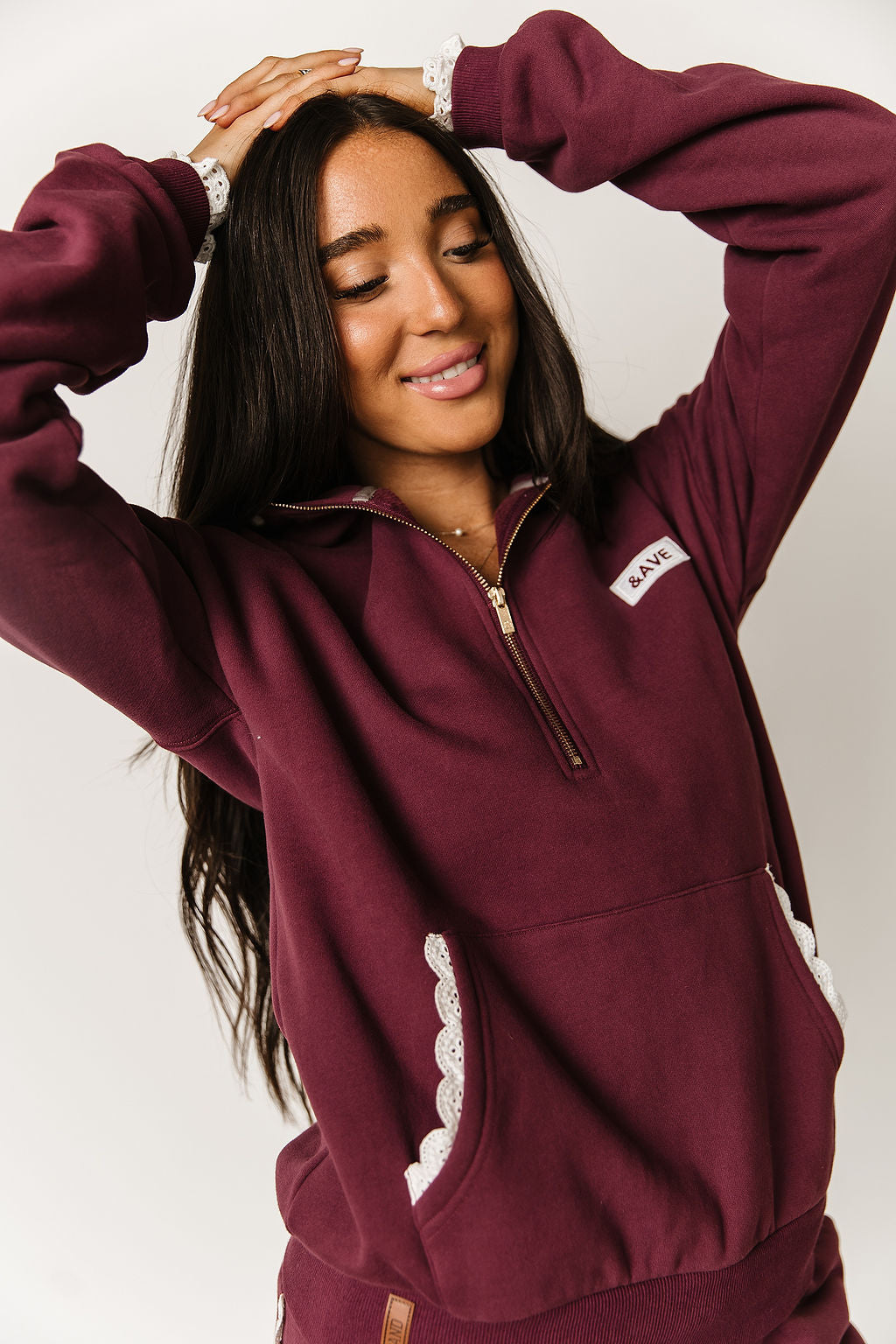BEVIQUEEN Comfort Zone HalfZip - Maroon Lace