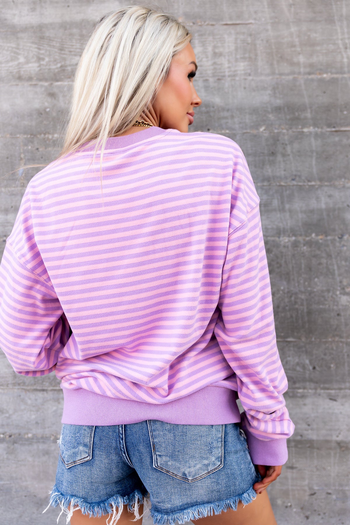 BEVIQUEEN Performance Fleece University Pullover - Orchid Stripe