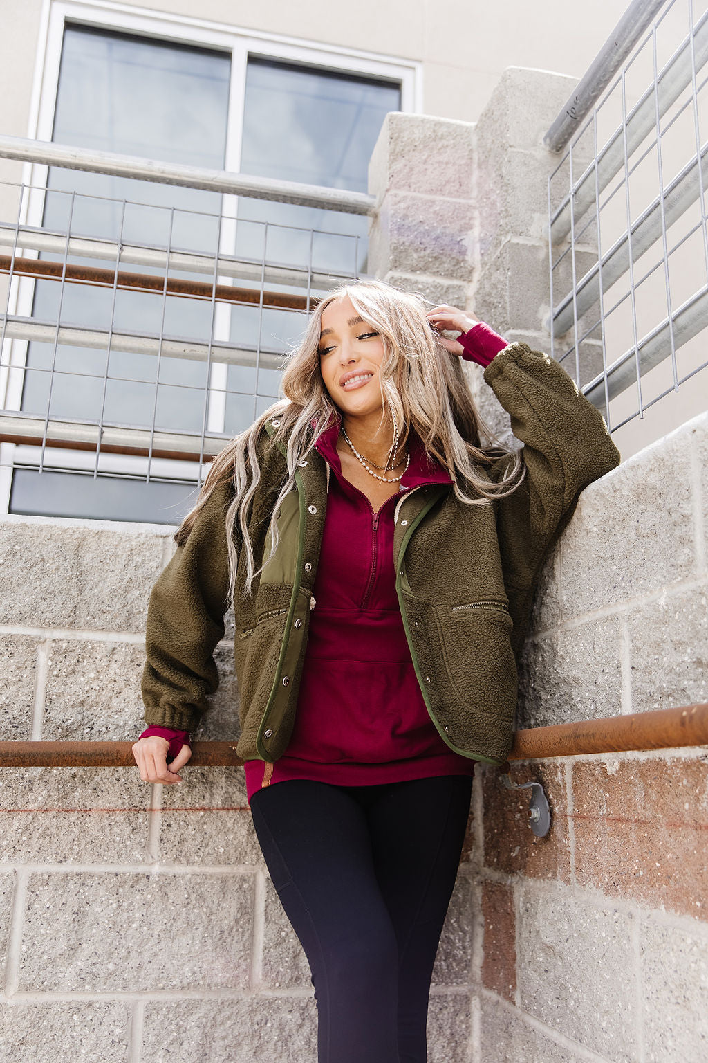 BEVIQUEEN Oversized Fleece Jacket- Olive