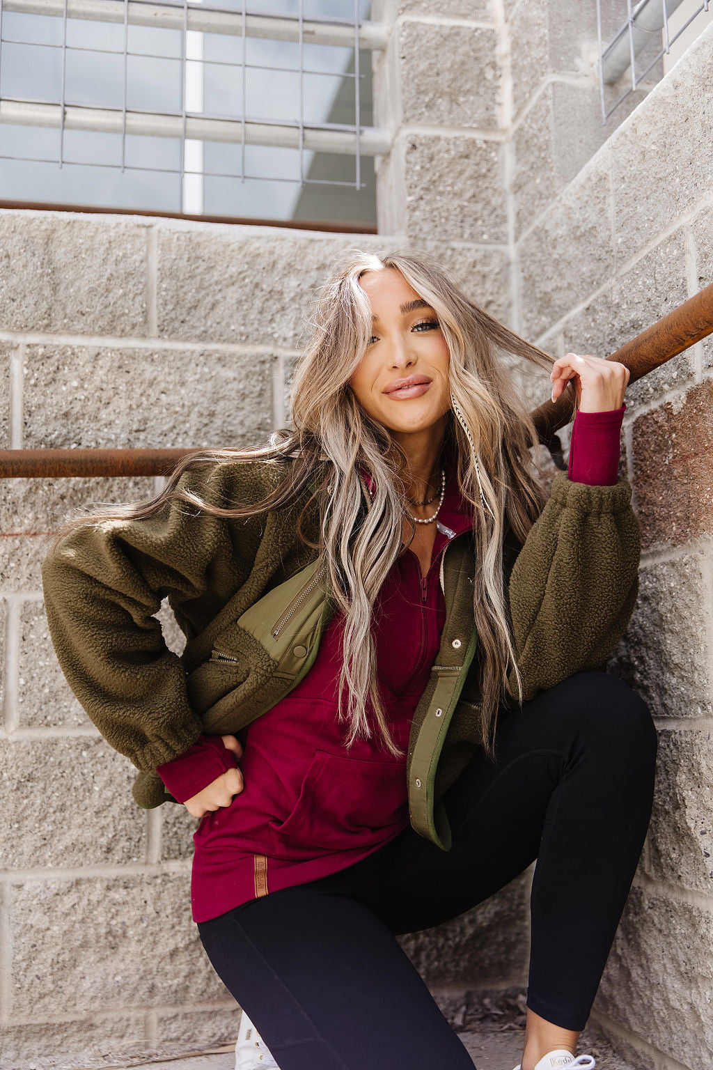 BEVIQUEEN Oversized Fleece Jacket- Olive