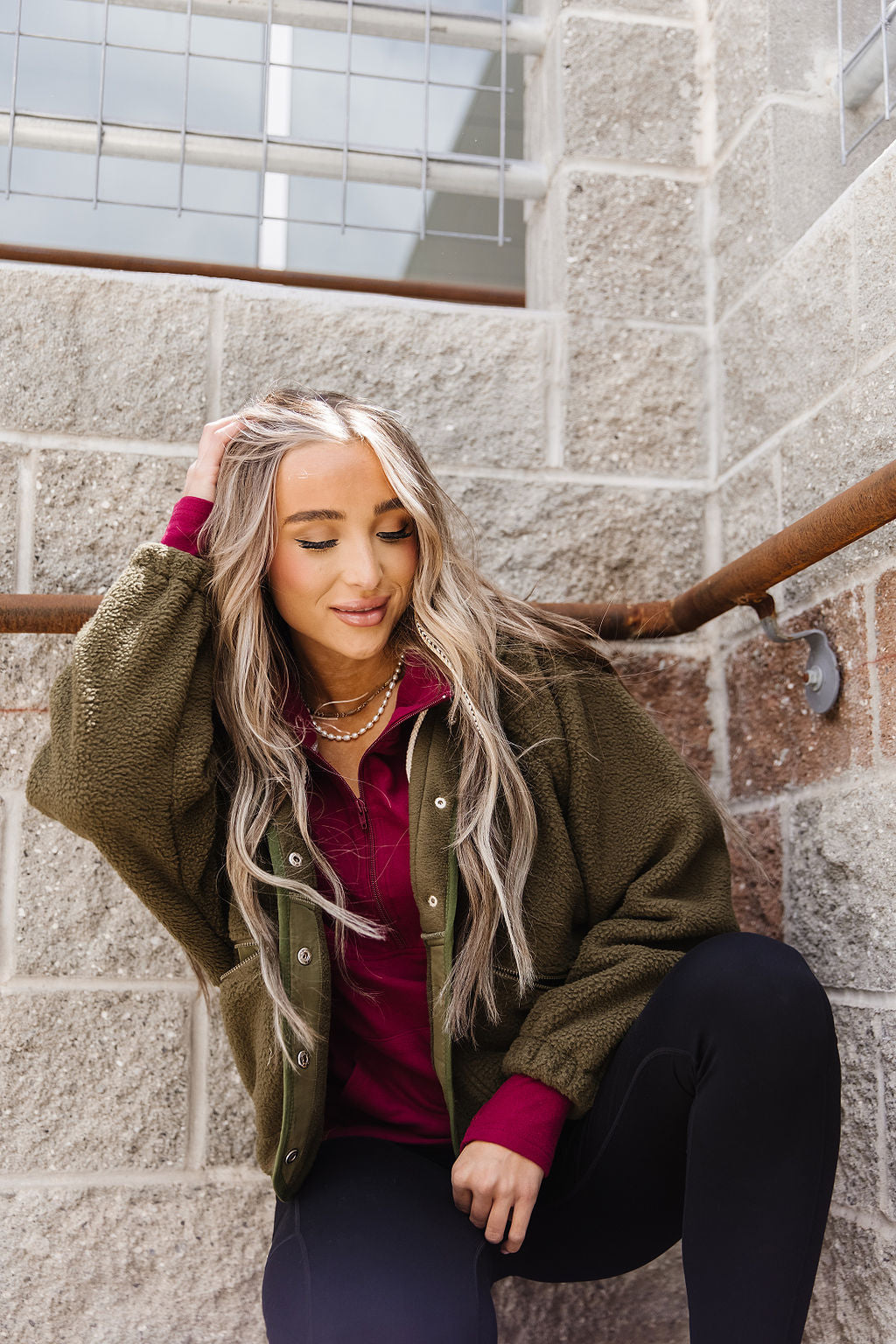 BEVIQUEEN Oversized Fleece Jacket- Olive