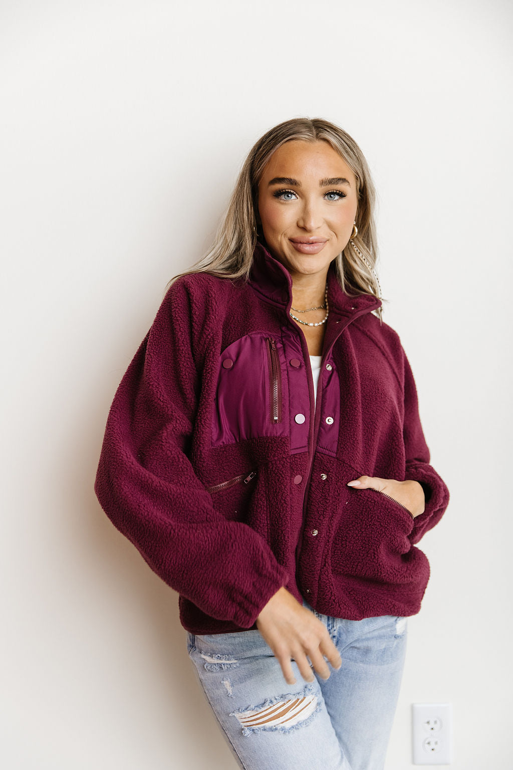 BEVIQUEEN Oversized Fleece Jacket- Plum