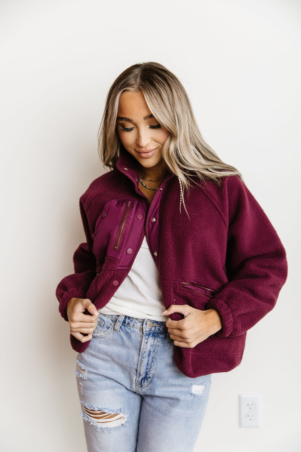 BEVIQUEEN Oversized Fleece Jacket- Plum
