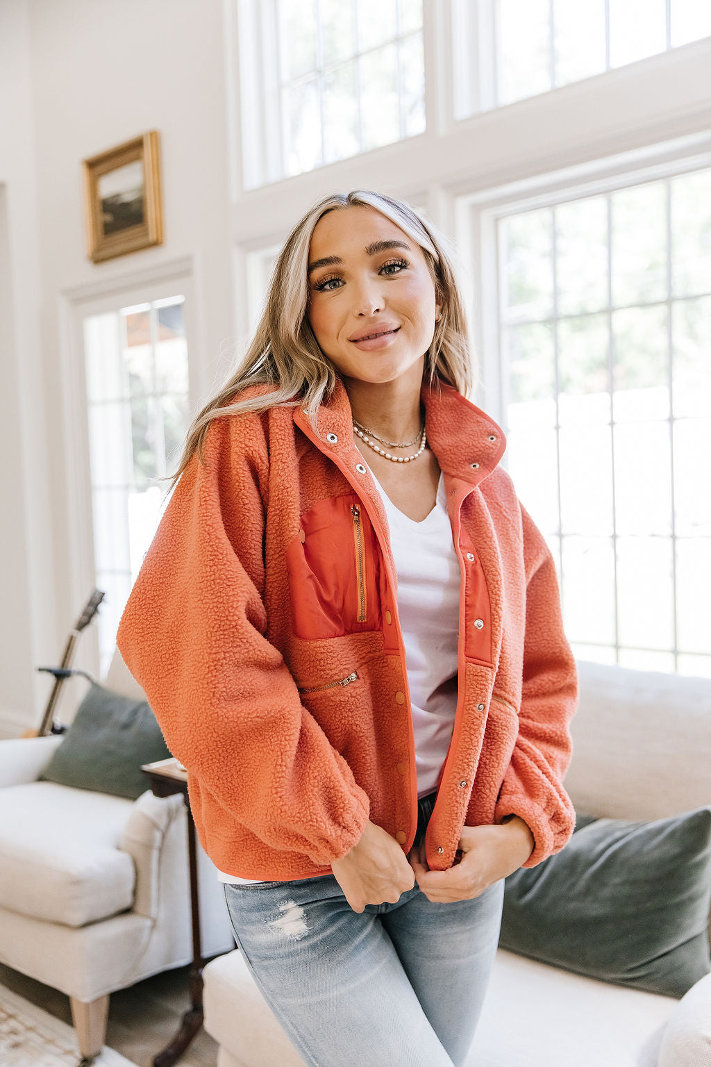 BEVIQUEEN Oversized Fleece Jacket- Tangerine