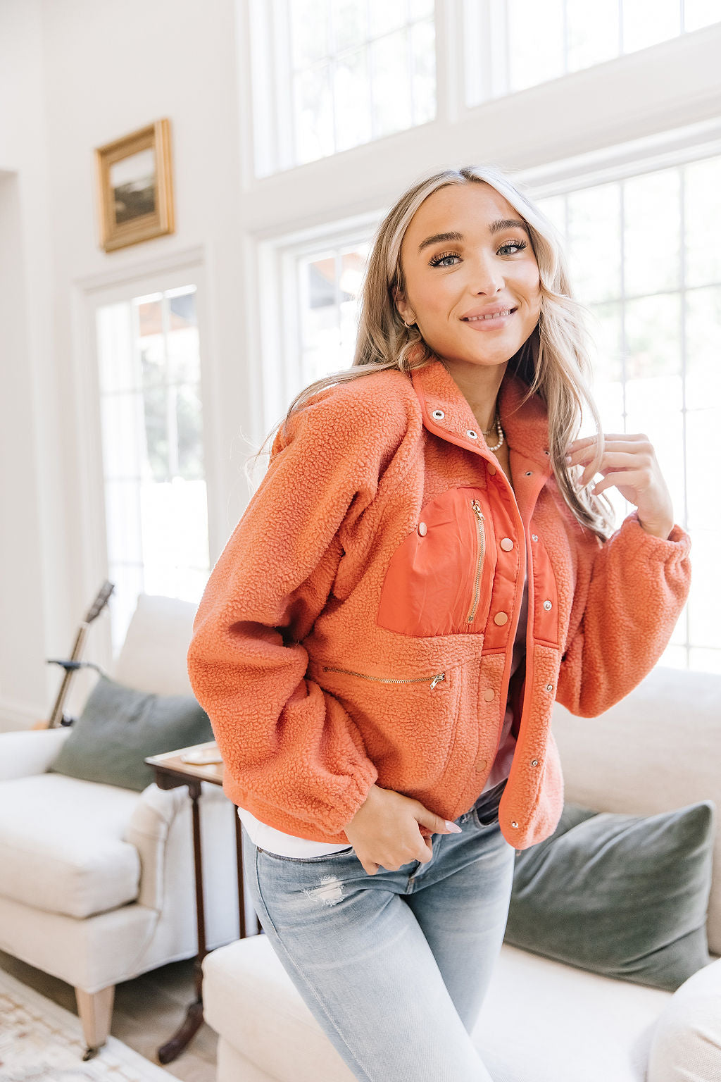 BEVIQUEEN Oversized Fleece Jacket- Tangerine