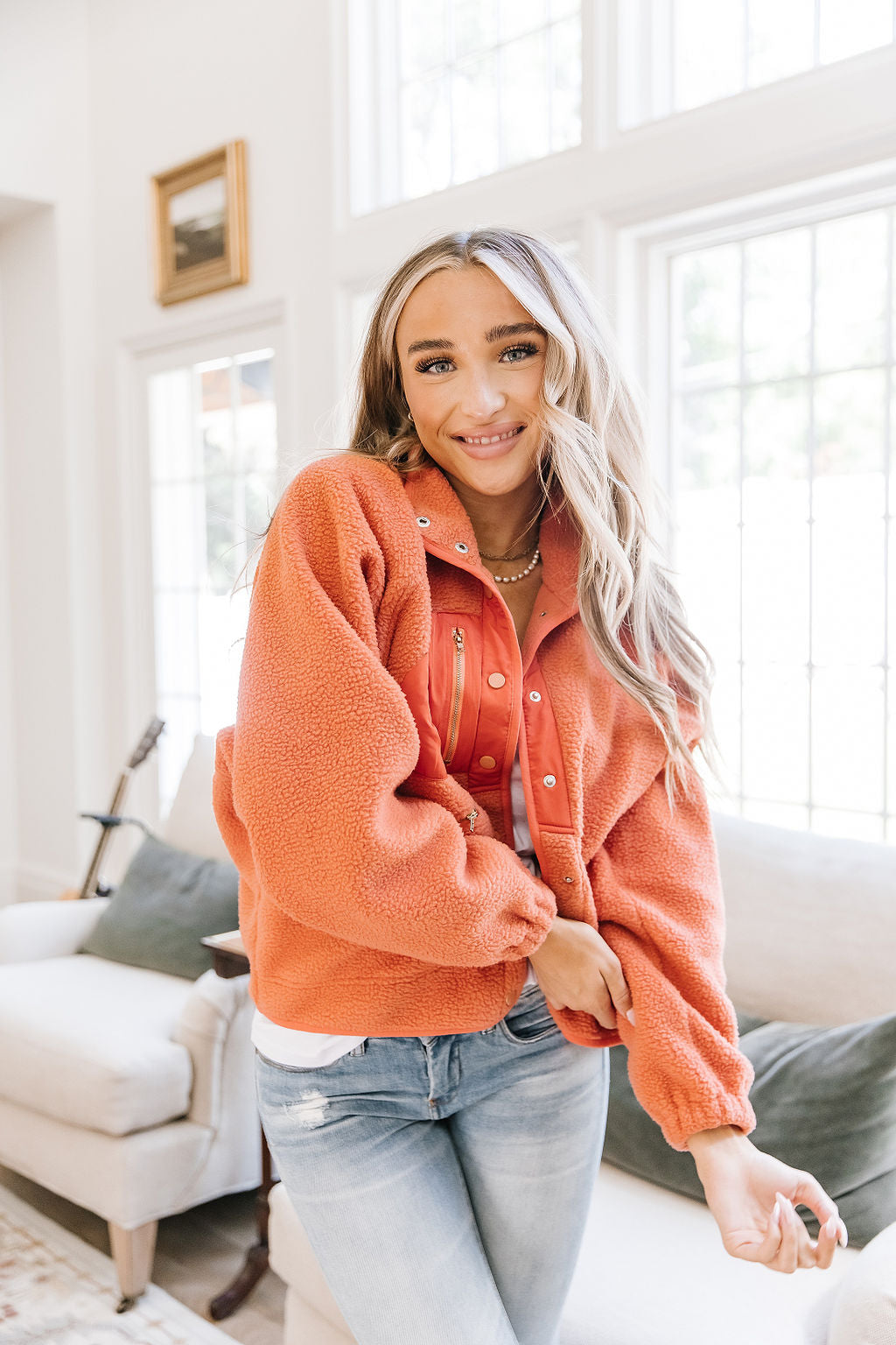 BEVIQUEEN Oversized Fleece Jacket- Tangerine