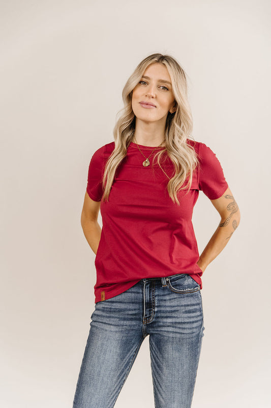 BEVIQUEEN Crew Neck Lulu Tee - Burgundy