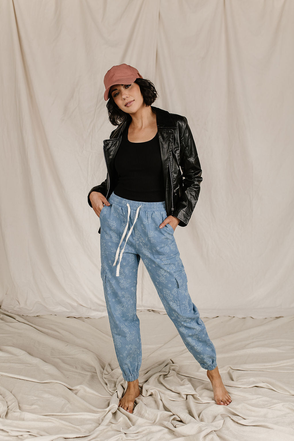 BEVIQUEEN Floral Denim Cargo Pants