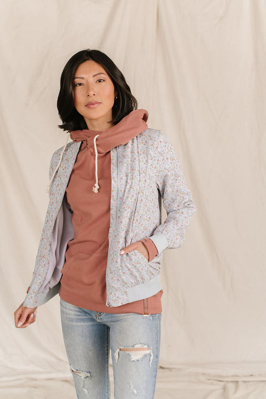 BEVIQUEEN Bomber Jacket - Dusty Blue Floral