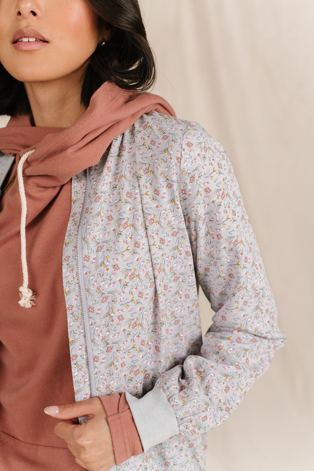 BEVIQUEEN Bomber Jacket - Dusty Blue Floral