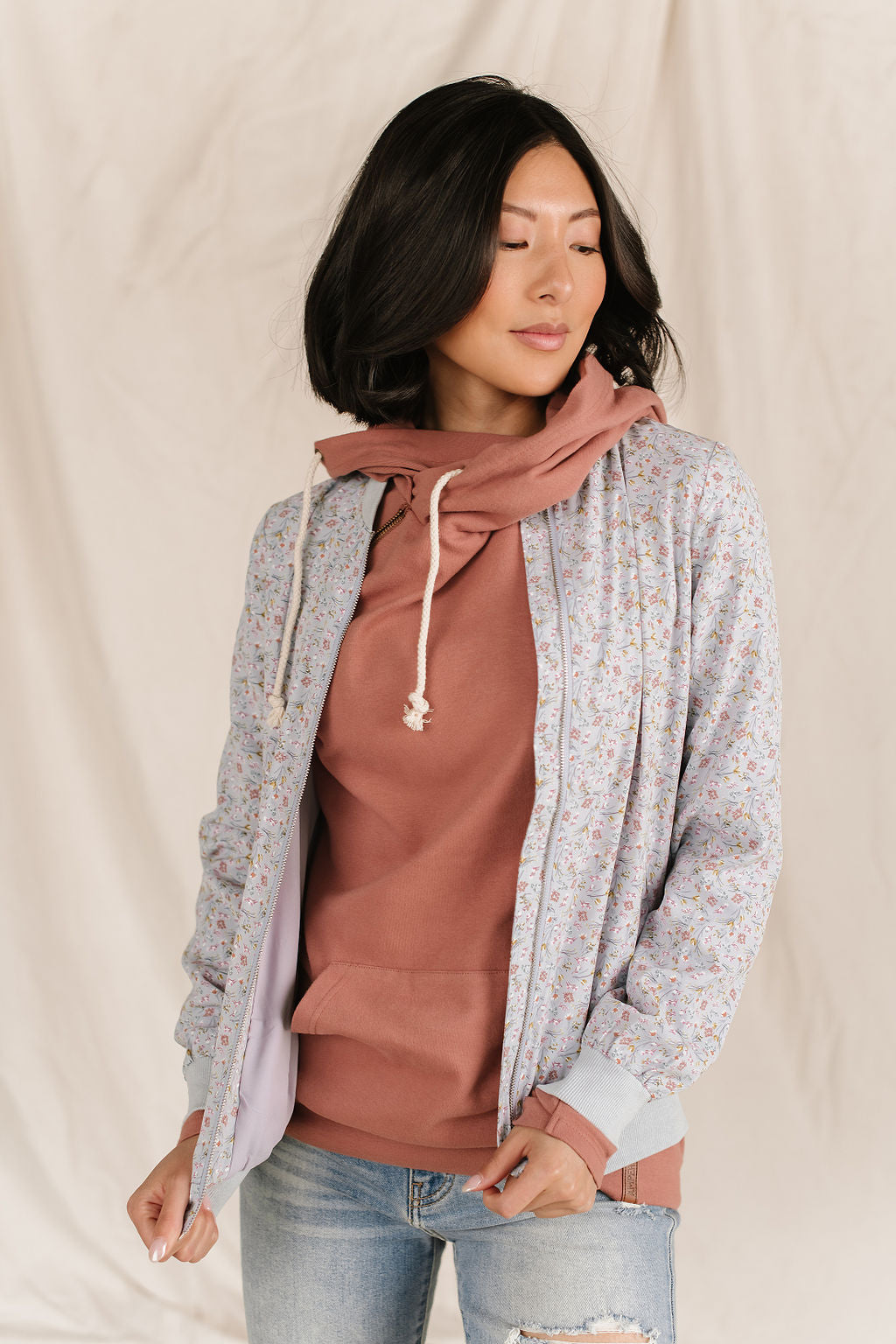 BEVIQUEEN Bomber Jacket - Dusty Blue Floral