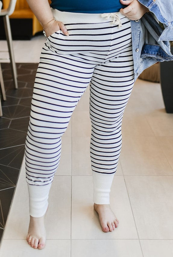 BEVIQUEEN New & Improved Joggers - Ivory Stripe