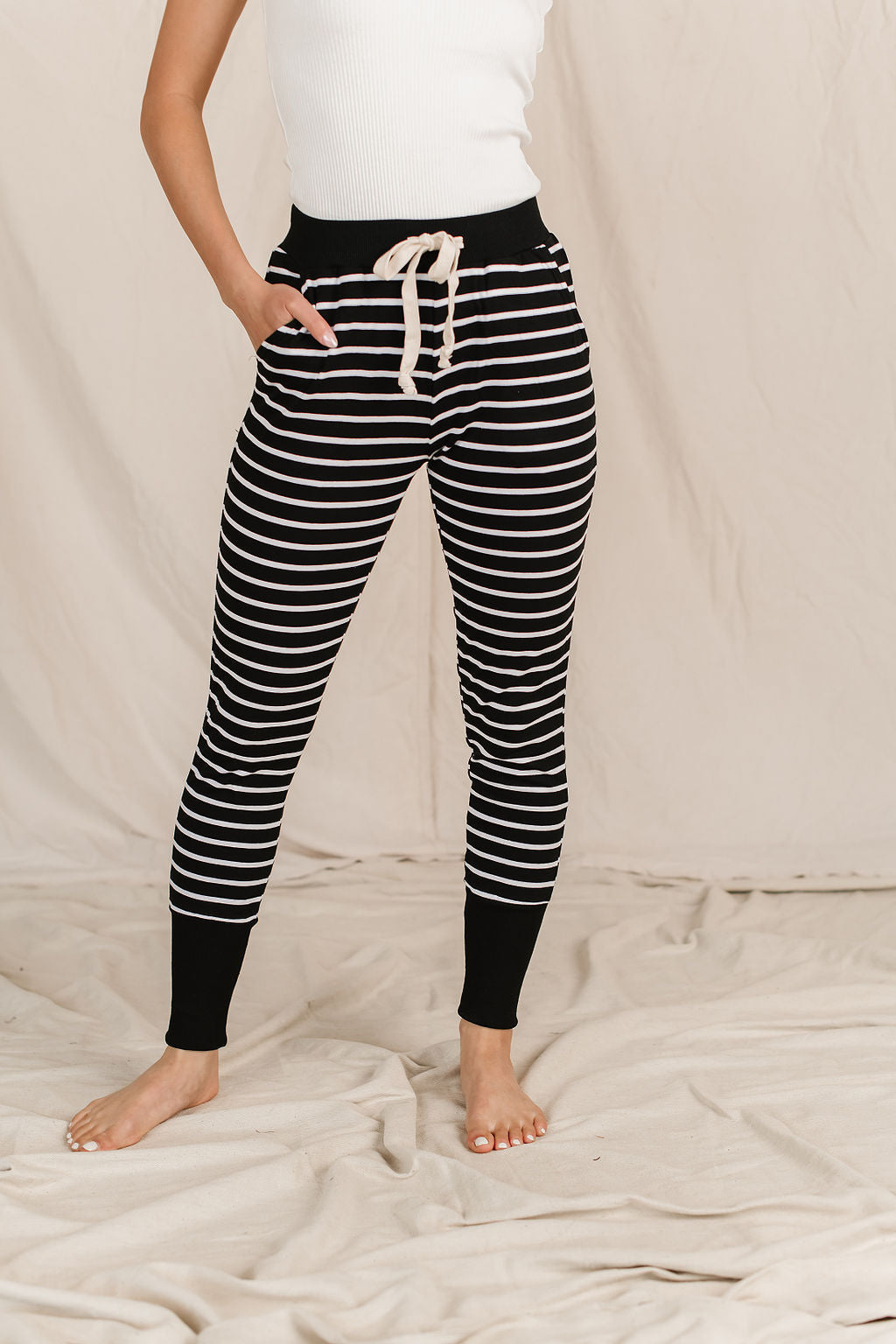 BEVIQUEEN New & Improved Joggers- Black Stripe