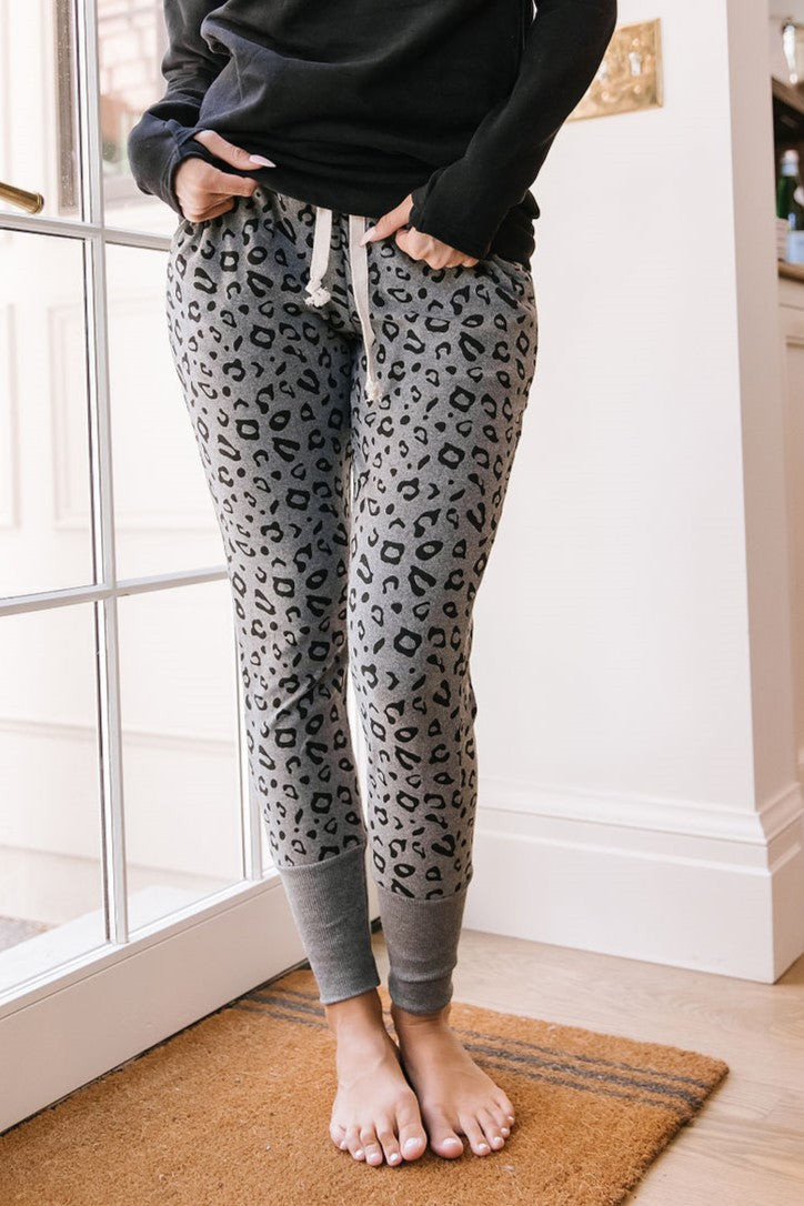 BEVIQUEEN New & Improved Joggers- Charcoal Leopard