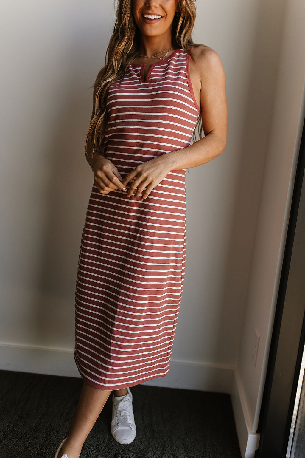 BEVIQUEEN Striped Midi Dress - Cherry Blossom