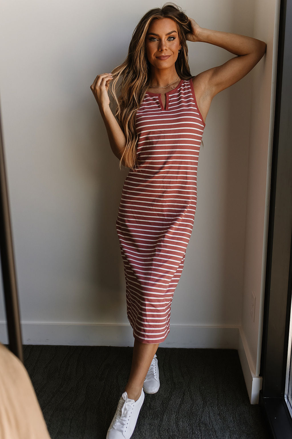 BEVIQUEEN Striped Midi Dress - Cherry Blossom