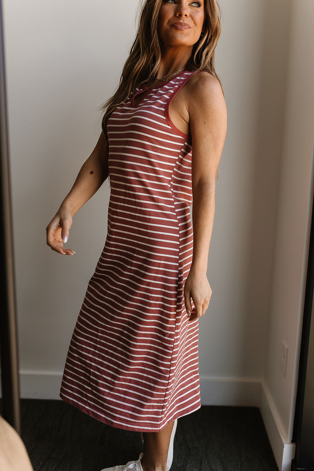BEVIQUEEN Striped Midi Dress - Cherry Blossom